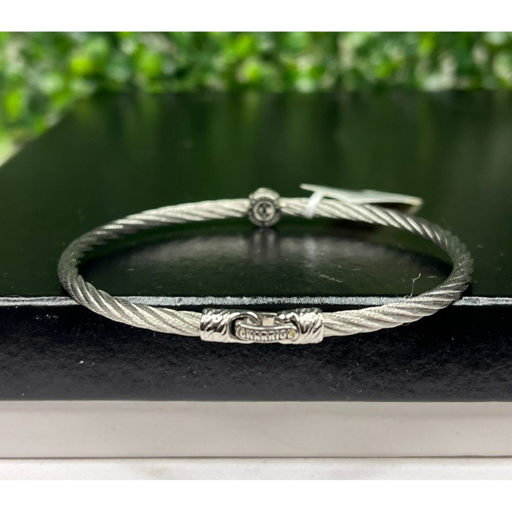 CHARRIOL 18K White Gold 0.05ct Diamond Stainless Steel  Wire Cable Bracelet Sz 7 - Picture 4 of 7